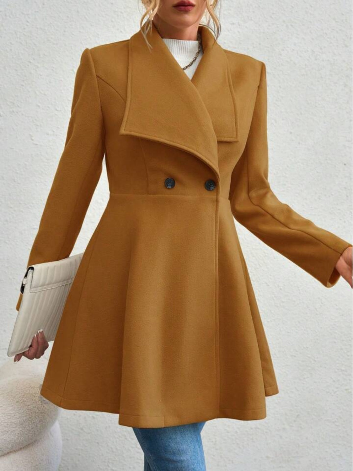 Collared Neck Button Up Long Sleeve Coat, Four Color Choices