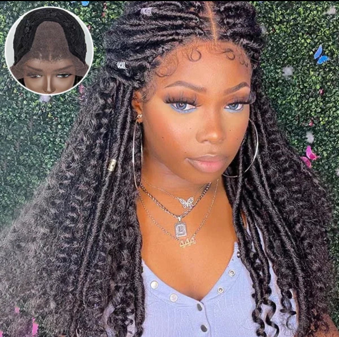 26 Inches 4x4 Faux Goddess Locs with Curls Braids Lace Closure Wigs 200% Density-100% Handmade