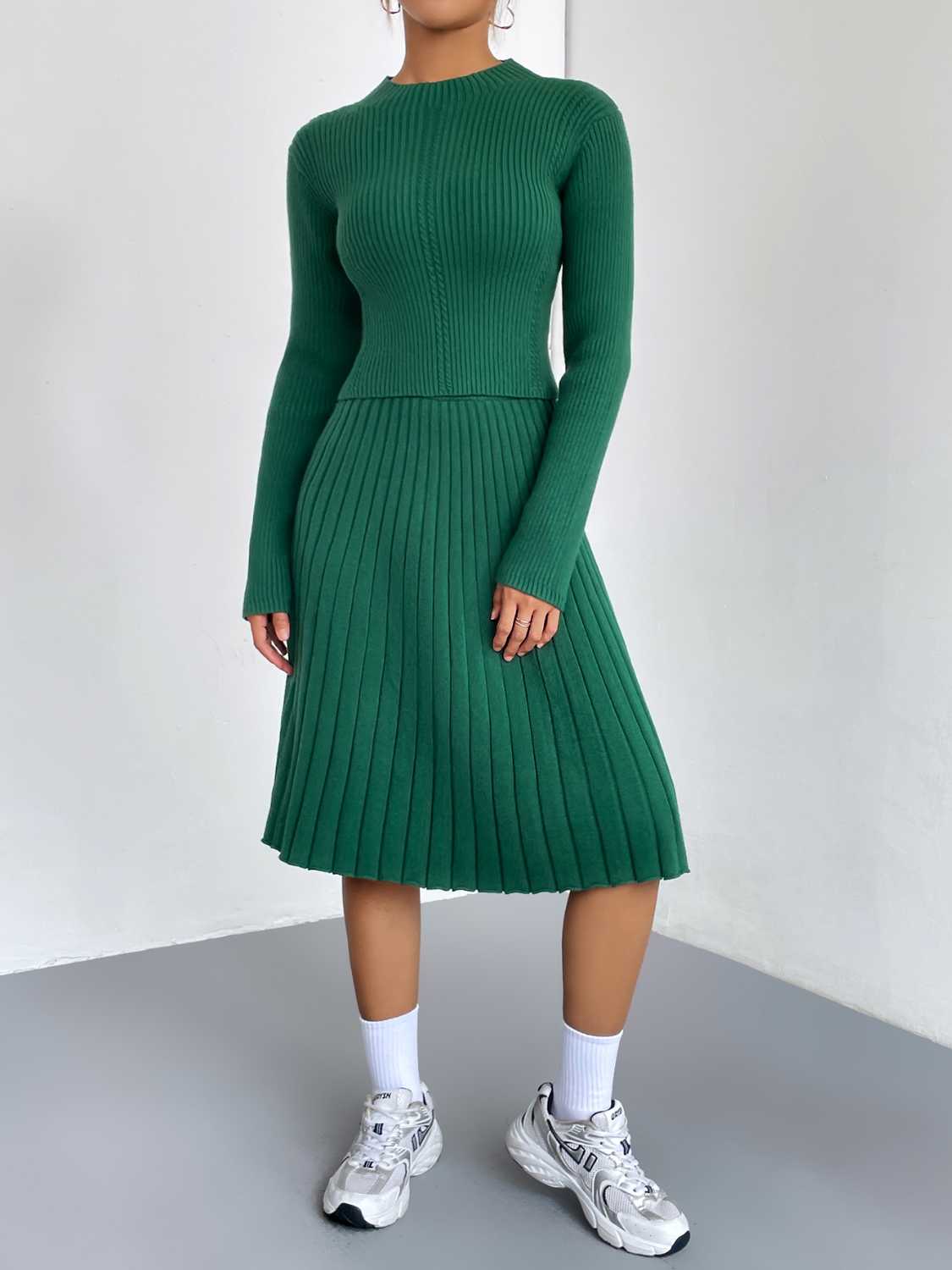 Must-Have Two-Piece Sweater Dress | Casual to Elegant Rib-Knit Sweater and Skirt Set - Four Color Options