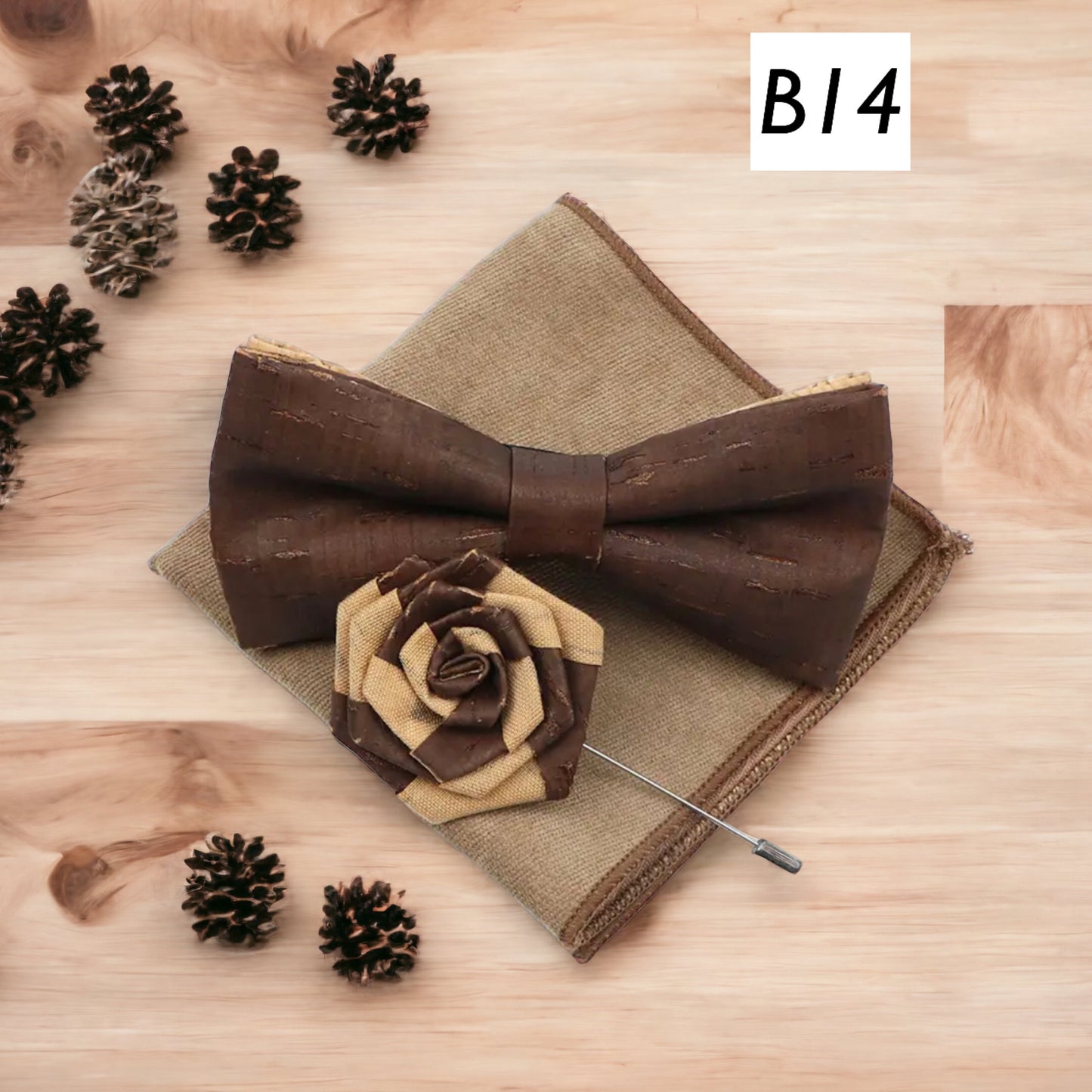 Handmade Cork Wood Bow Tie Sets