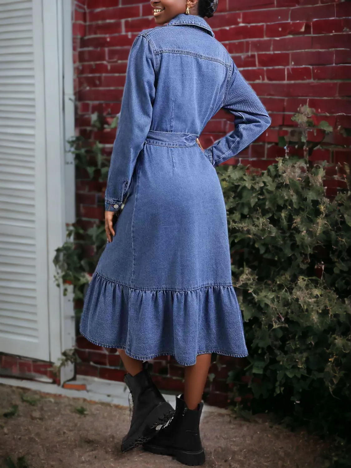 Collared Neck Button Down Denim Dress