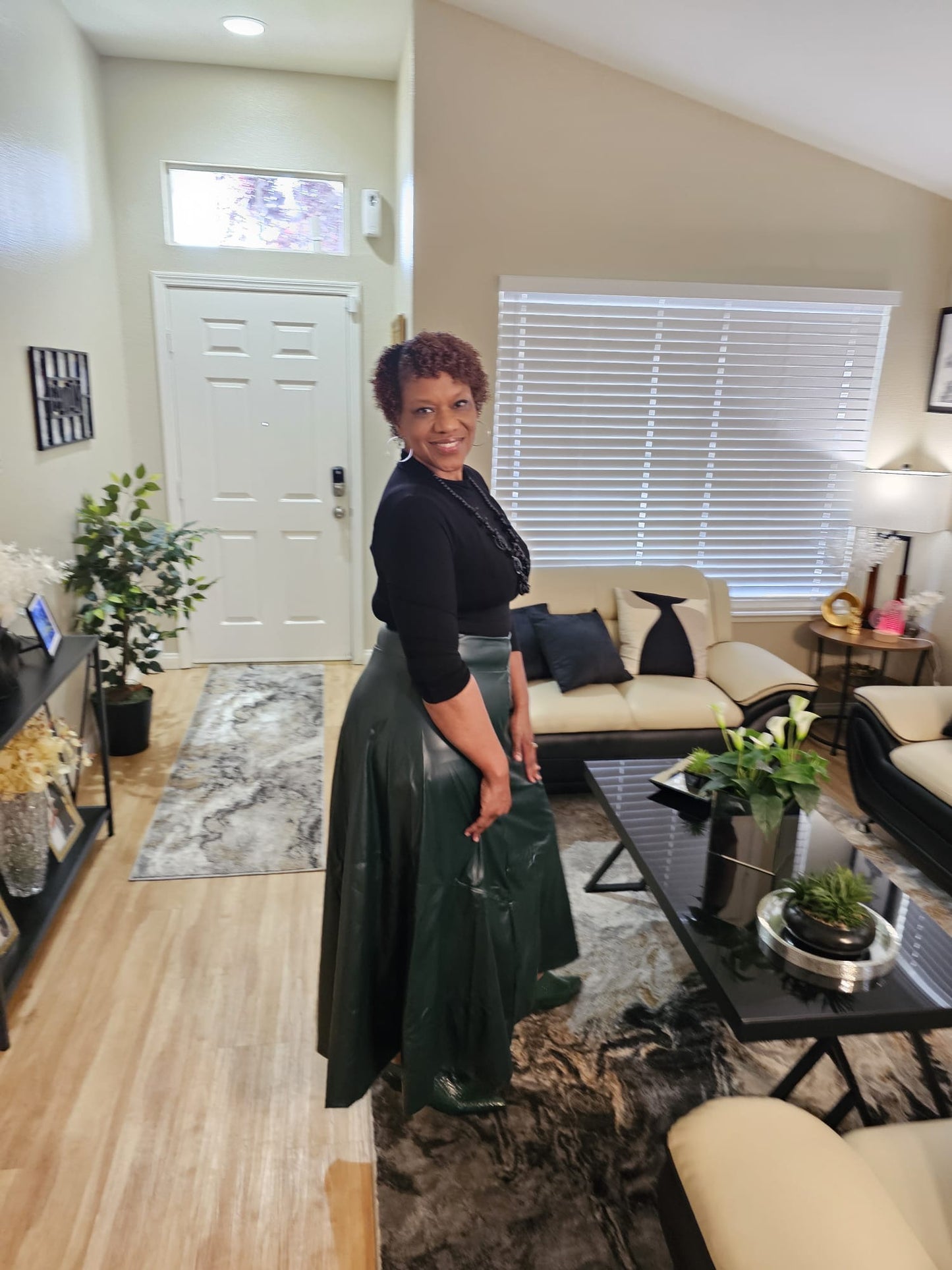 Full Size Green Faux Leather Flare Skirt - ONLY ONE LEFT!