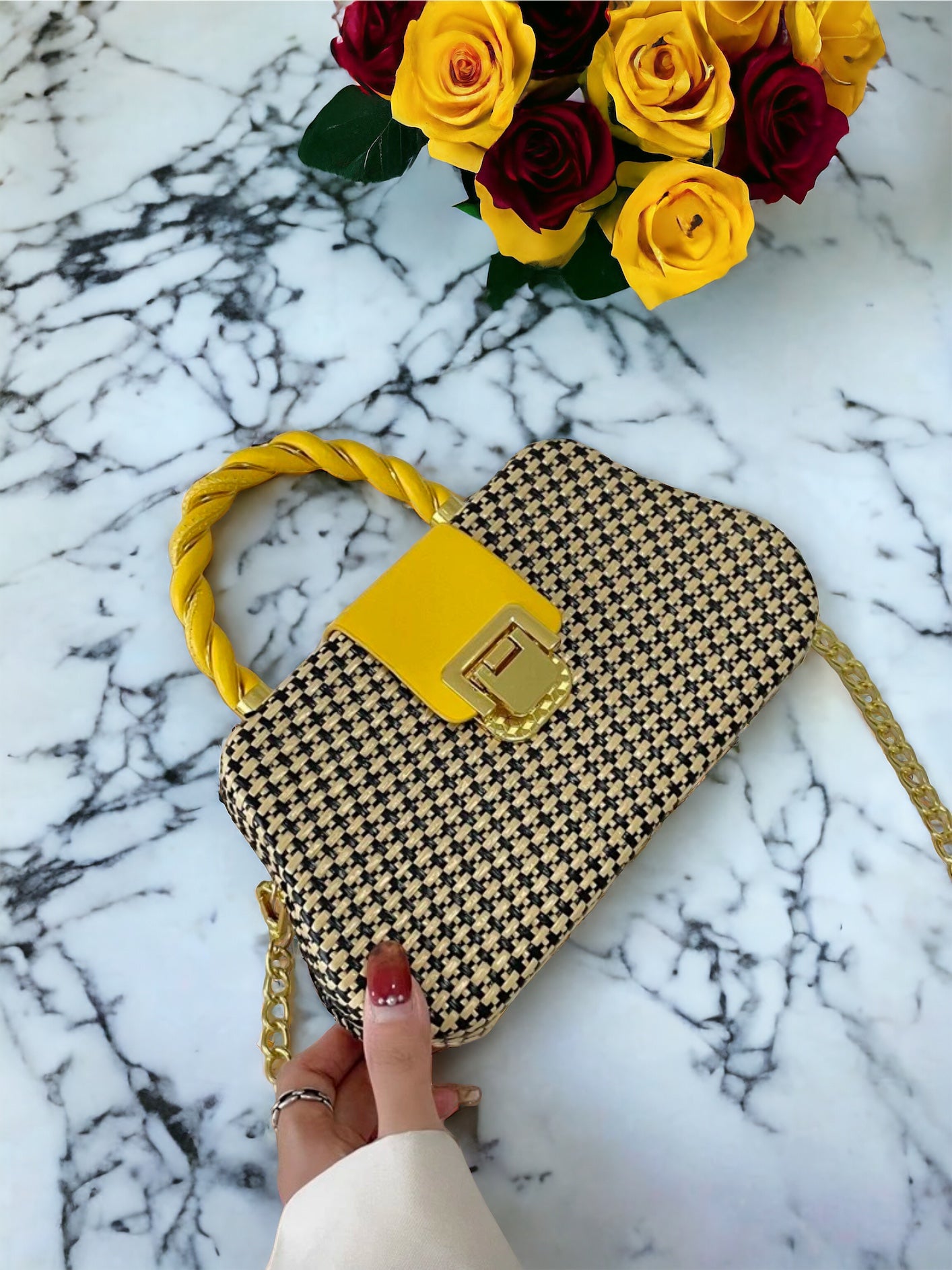 Geometric Light Weight Yellow Hand Bag