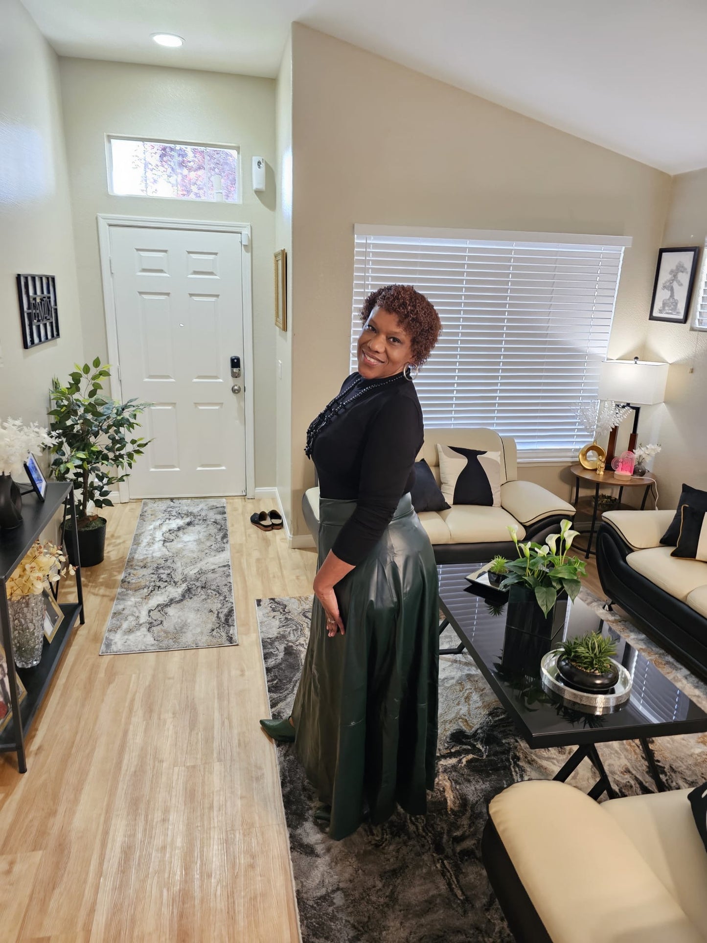 Full Size Green Faux Leather Flare Skirt - ONLY ONE LEFT!