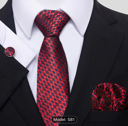 Men’s Silk Coordinated Tie Set - Red with Black Accents