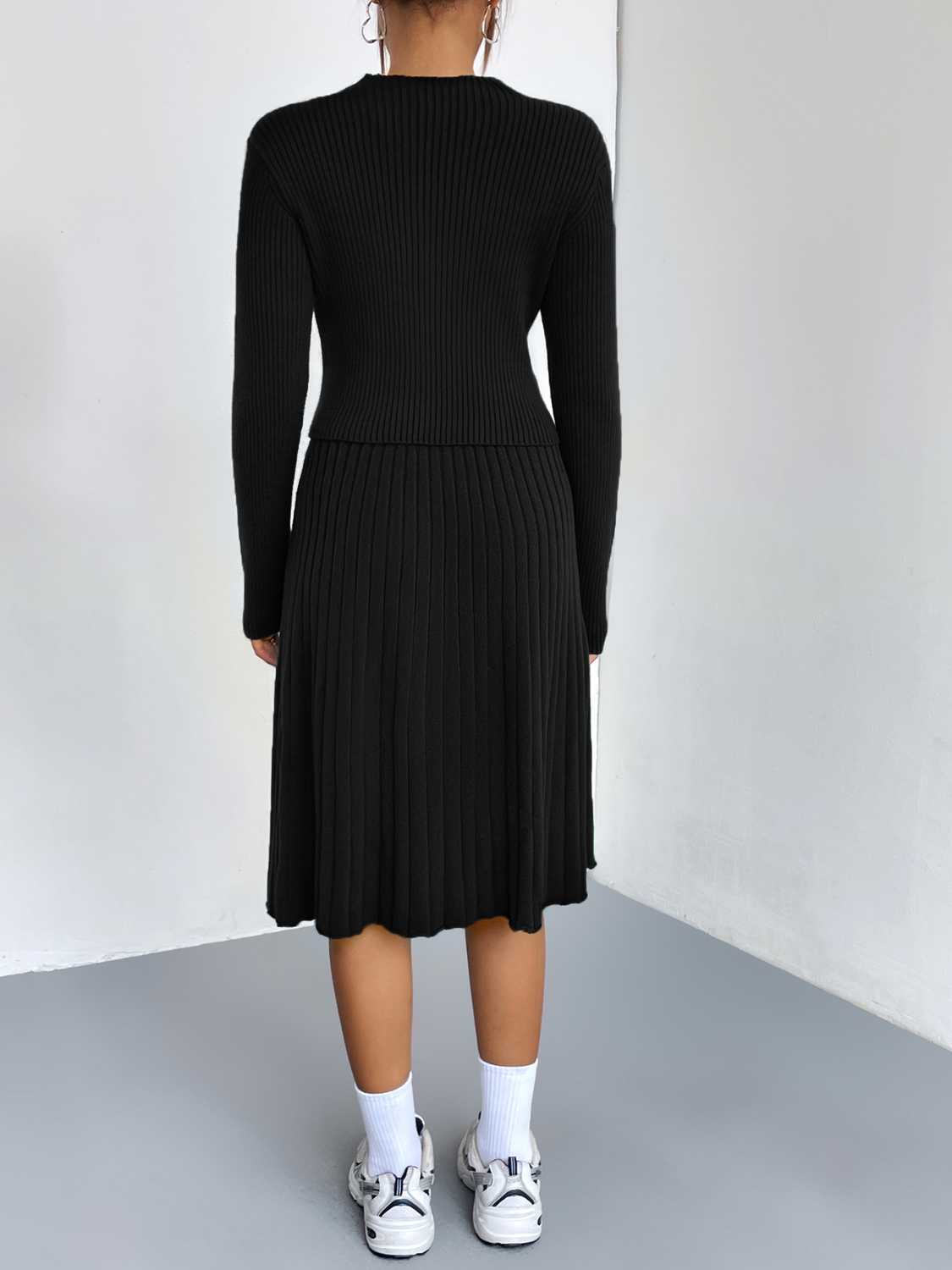 Must-Have Two-Piece Sweater Dress | Casual to Elegant Rib-Knit Sweater and Skirt Set - Four Color Options