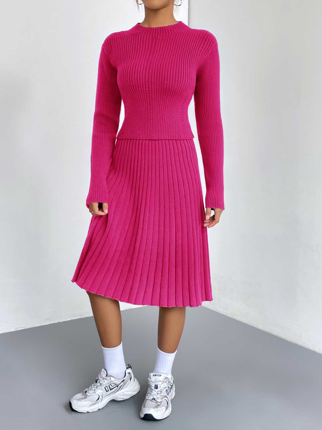 Must-Have Two-Piece Sweater Dress | Casual to Elegant Rib-Knit Sweater and Skirt Set - Four Color Options