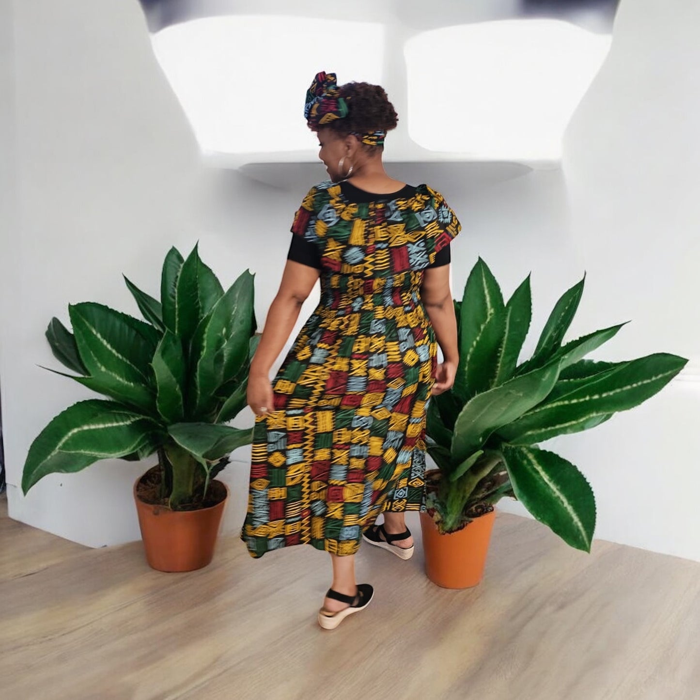 Long Tube Maxi Dress- Rasta with Head Wrap (free size)