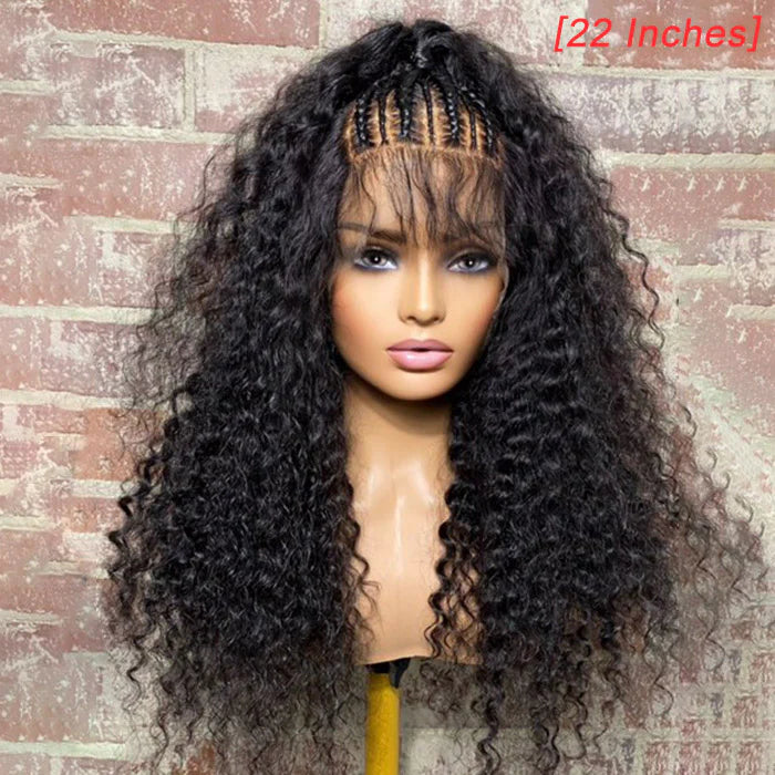 16/18/20/22 Inches 13x6 Natural Black Half Braids Half Curls Afro Style Lace Frontal Wigs 250% Density-100% Human Hair