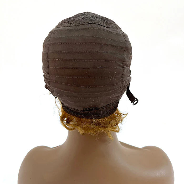 6 Inches 13x2 Ombre Blonde Slicked Back Hair Style Pixie Curly Wig