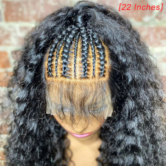 16/18/20/22 Inches 13x6 Natural Black Half Braids Half Curls Afro Style Lace Frontal Wigs 250% Density-100% Human Hair