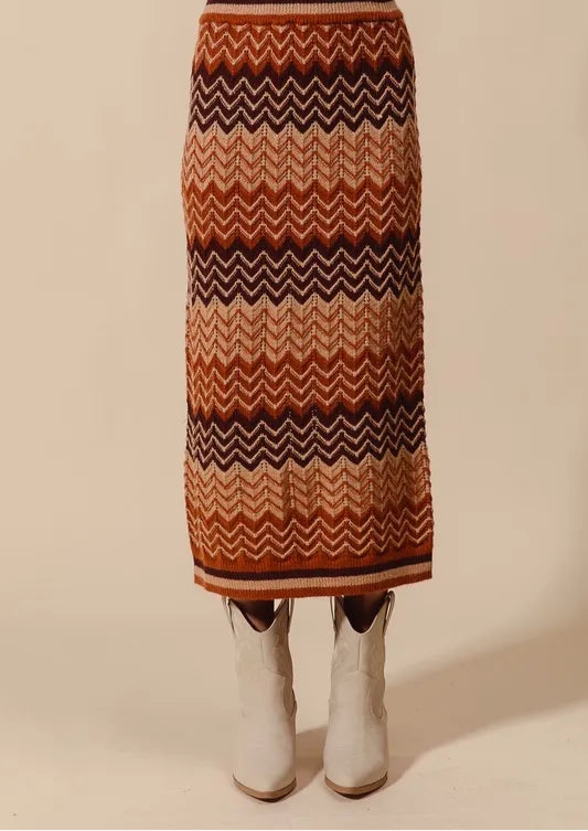SO ME Multi Color Chevron Knit Skirt