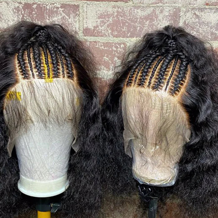 16/18/20/22 Inches 13x6 Natural Black Half Braids Half Curls Afro Style Lace Frontal Wigs 250% Density-100% Human Hair