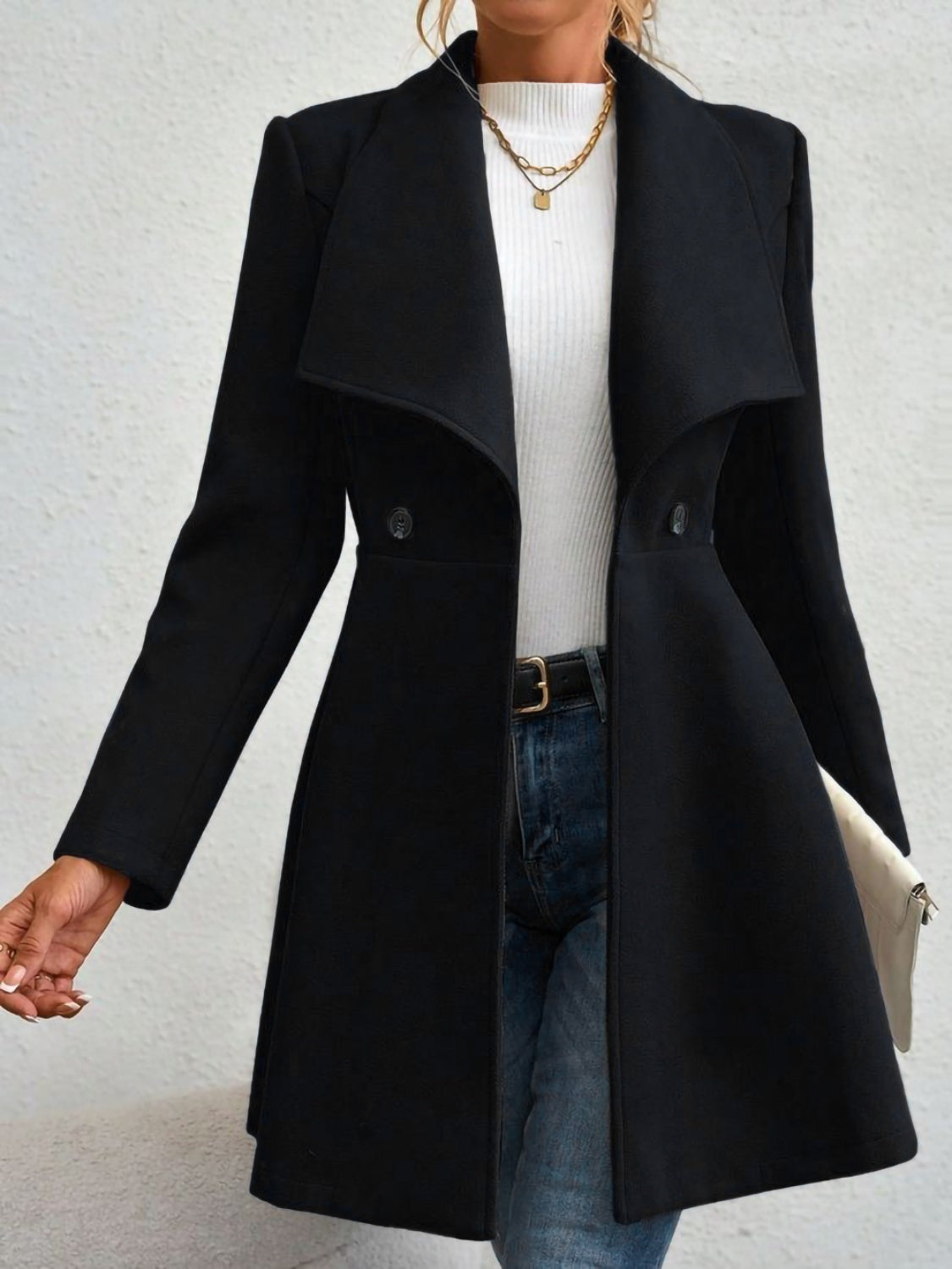 Collared Neck Button Up Long Sleeve Coat, Four Color Choices