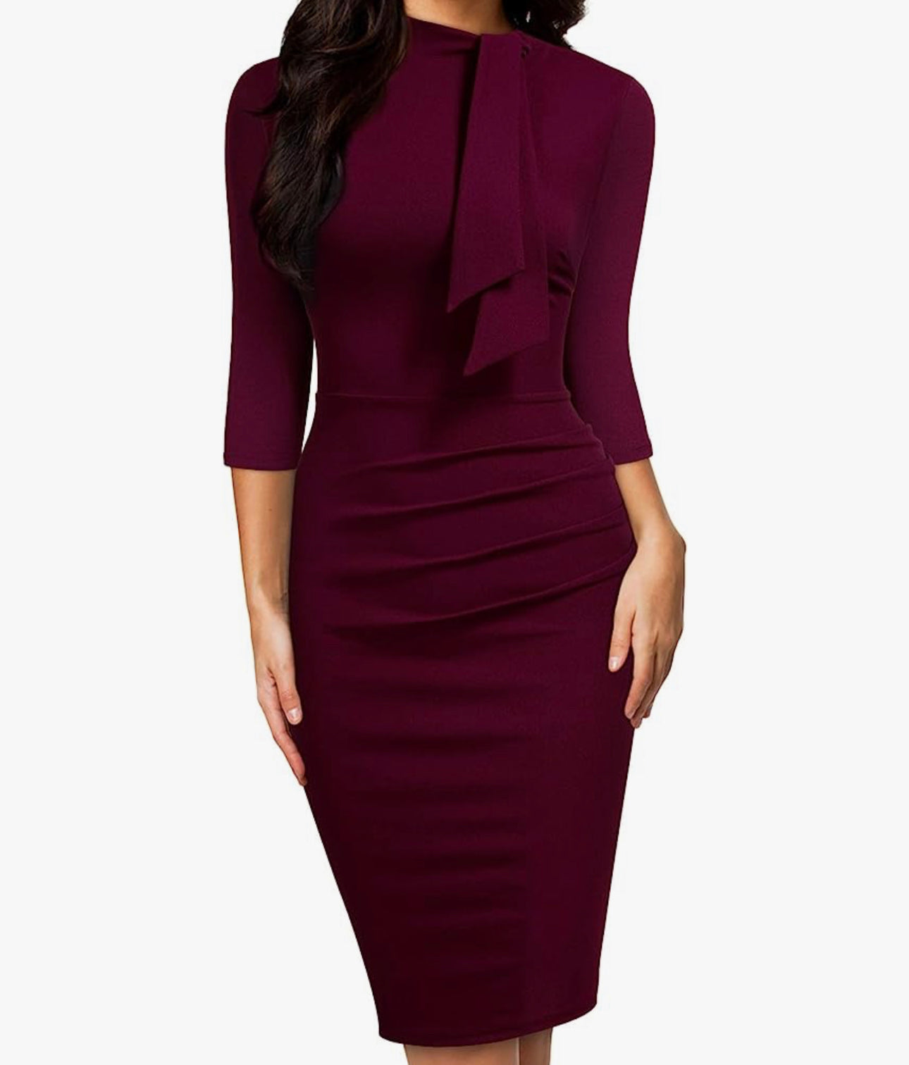 Vintage Inspired Half Collar Dress, US Size 12 (BURGUNDY DRESS)