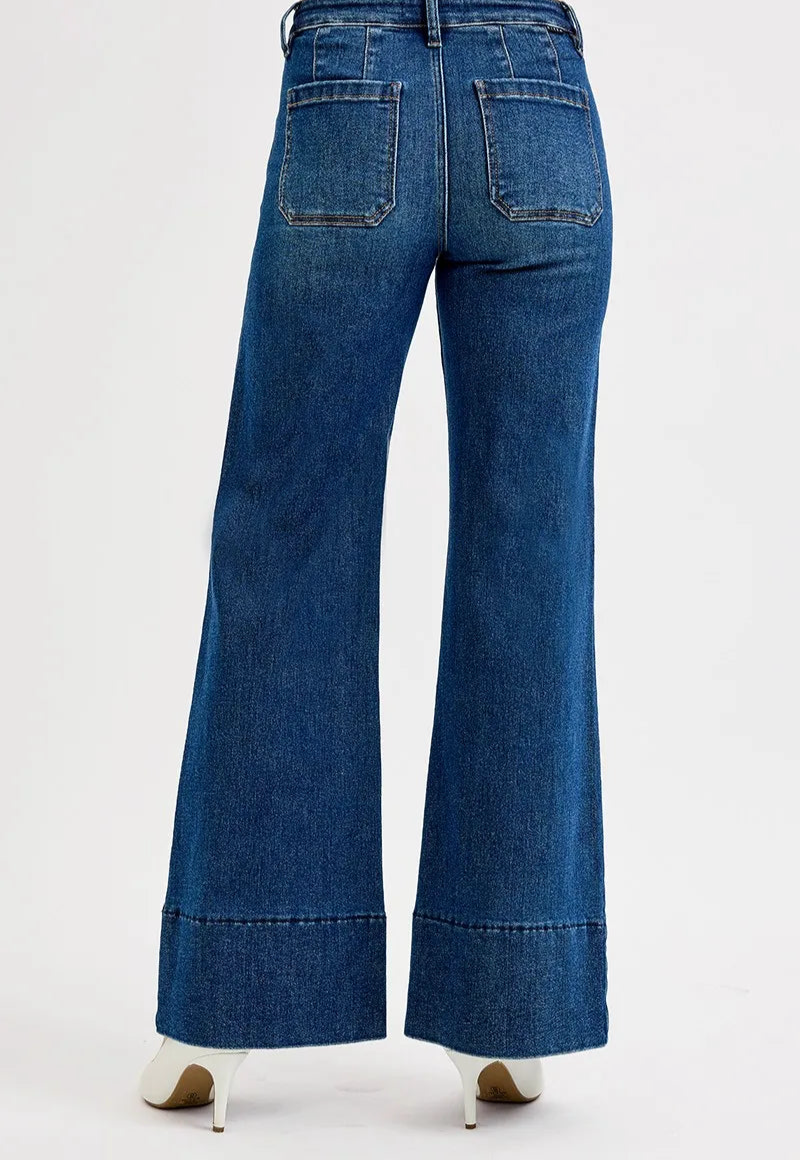 RISEN Full Size Tummy Control Mid Rise Ankle Wide Flare Jeans Plus Size