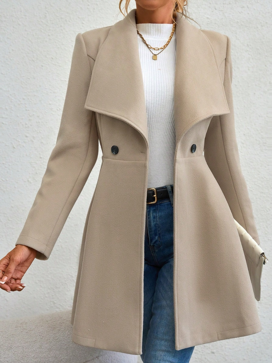 Collared Neck Button Up Long Sleeve Coat, Four Color Choices
