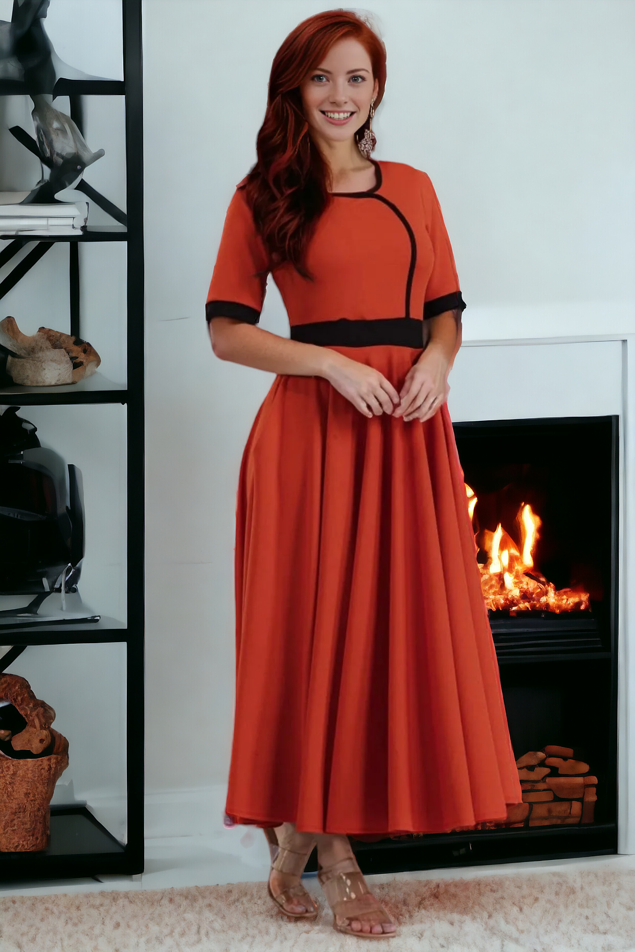 Red Contrast Trim Dress