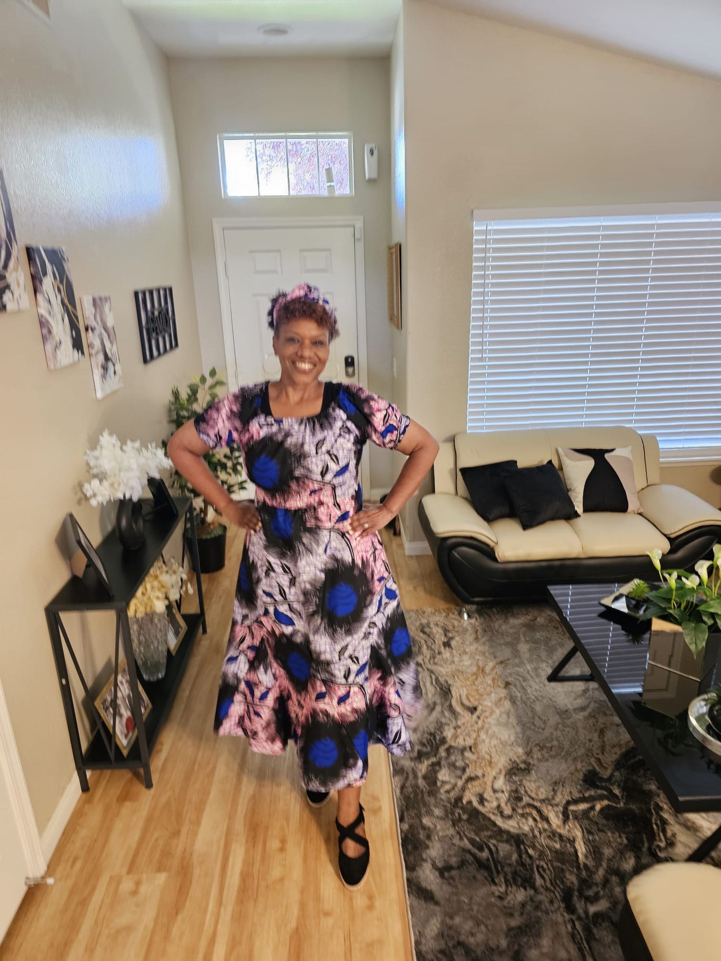 Short Puff Sleeve Maxi Dress with Head Wrap, Multiple Colors (free size)