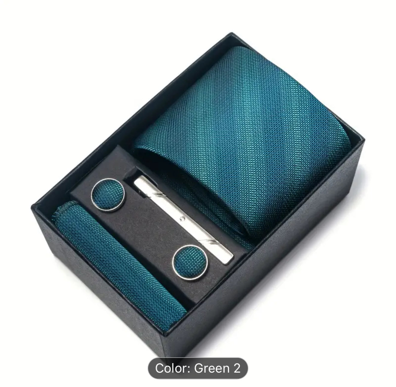 Men’s Silk Coordinated Tie Set w/Box - Green Blue Stripes (2)
