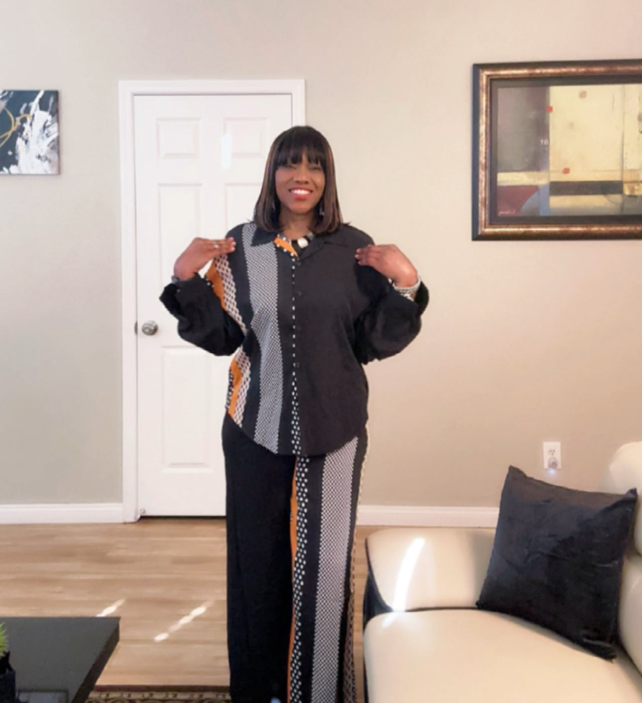 Wide Leg Pants and Drop Shoulder Top Two Piece Polka Dot Set (US Sizes 4 - 20)