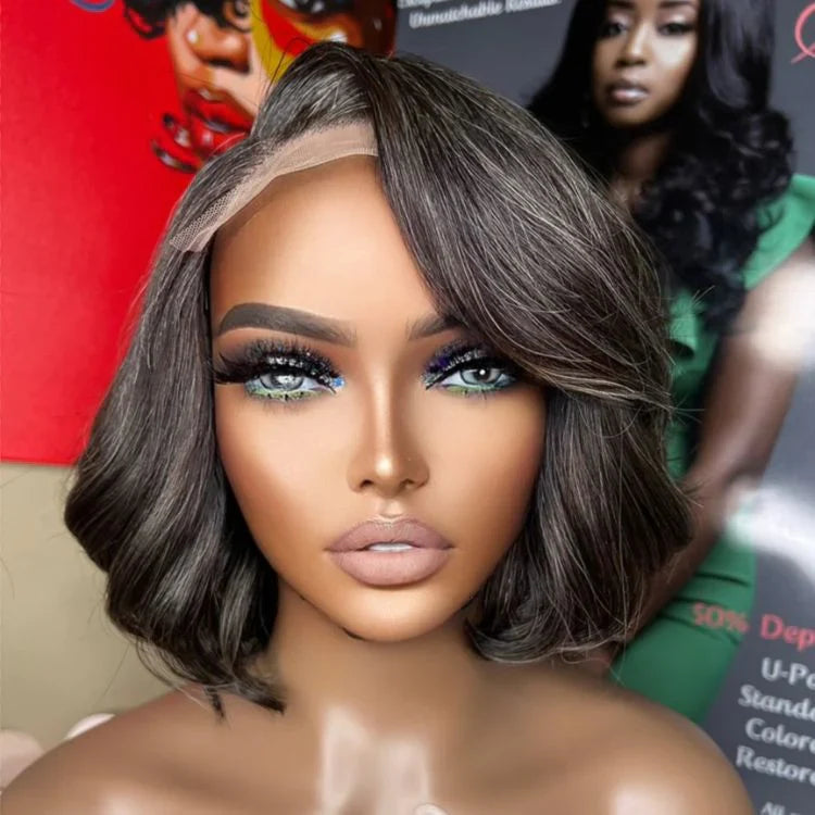 12 Inches 4x4 Salt & Pepper Loose Wave Beginner Friendly Glueless Lace Closure Wig-100% Human Hair