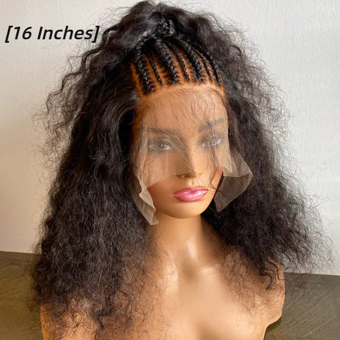 16/18/20/22 Inches 13x6 Natural Black Half Braids Half Curls Afro Style Lace Frontal Wigs 250% Density-100% Human Hair
