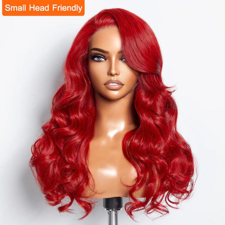SMALL HEAD FRIENDLY LACE WIG - 24 Inches 5"x5" Body Wavy Wear & Go Glueless #Red Lace Closure Wig-100% Human Hair