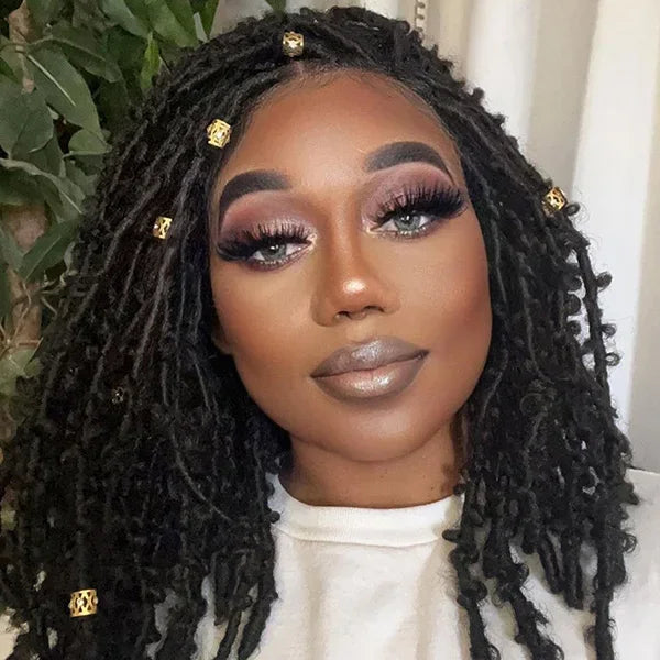 HAND LOCED 14 Inches 4x4 Short Butterfly Locs Lace Closure wigs 200% Density-100% Handmade