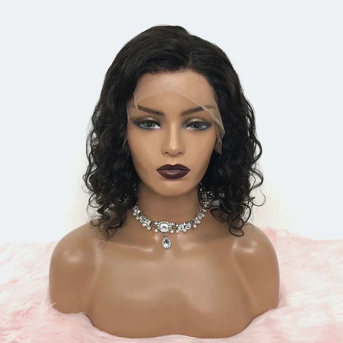 14 inches Curly Bob 13"x4" Frontal Lace Wig Invisible Knots Brazilian Human Virgin Hair 150% Density