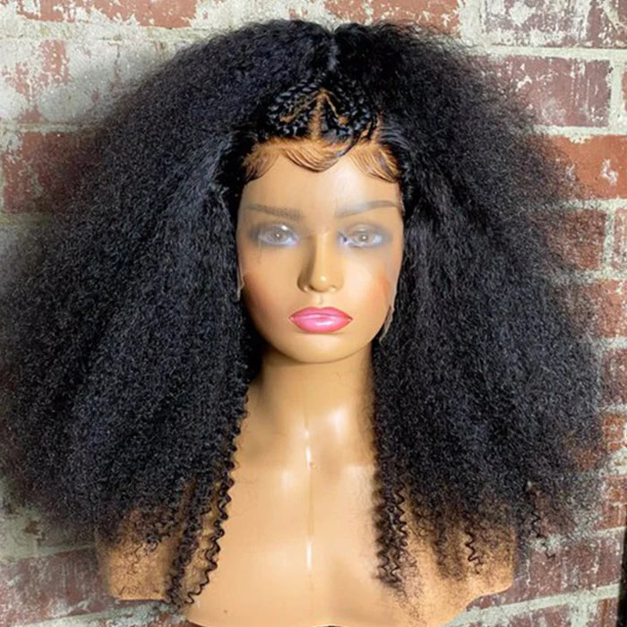 18 Inches 13x5 Afro Style with Heart Shaped Braids Lace Frontal Wigs 250% Density-100% Human Hair