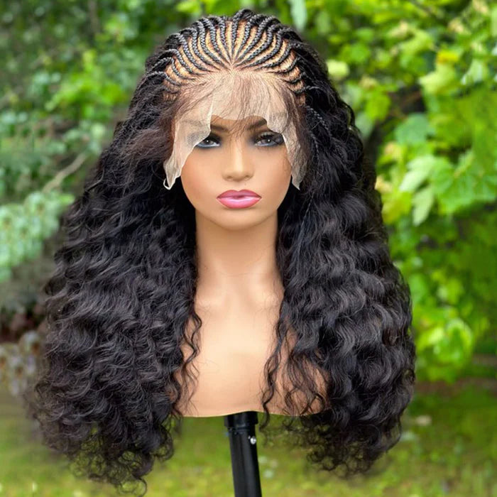 24 Inches 13"x4" Afro Style with 21 Braids Lace Front Wig 250% Density-100% Human Hair