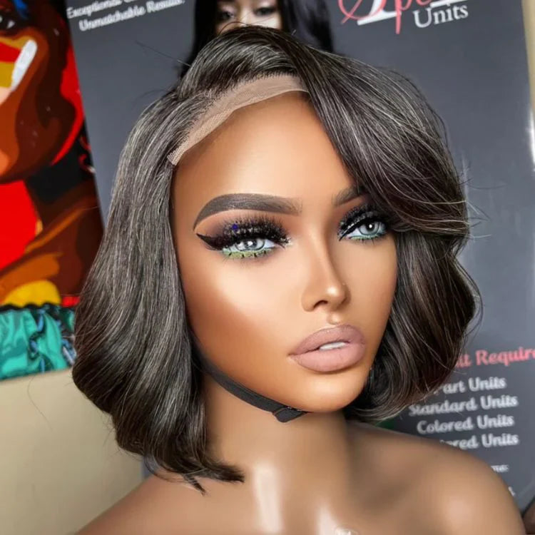 12 Inches 4x4 Salt & Pepper Loose Wave Beginner Friendly Glueless Lace Closure Wig-100% Human Hair