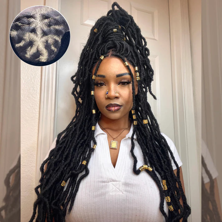26 Inches 4x4 Deep Curls Ends Boho Goddess Locs Lace Closure Wigs 200% Density-100% Handmade