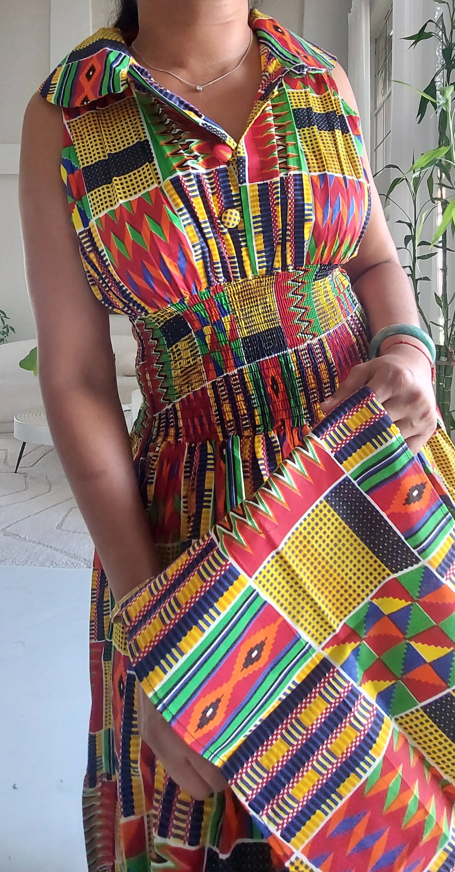 Middi Halter Smock Kente Dress (free size)