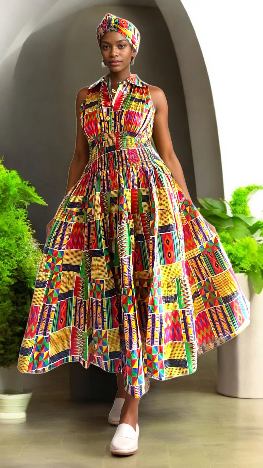 Middi Halter Smock Kente Dress (free size)