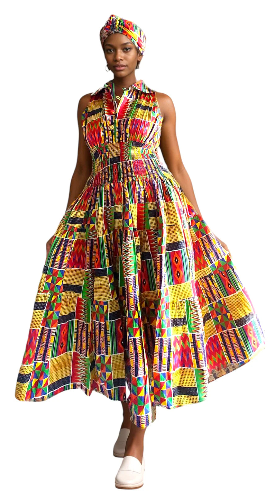 Middi Halter Smock Kente Dress (free size)