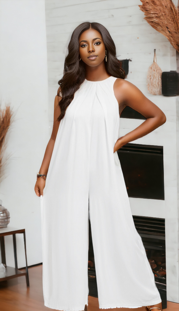 Plus Size Sleeveless Halter Neck Wide Leg Jumpsuit