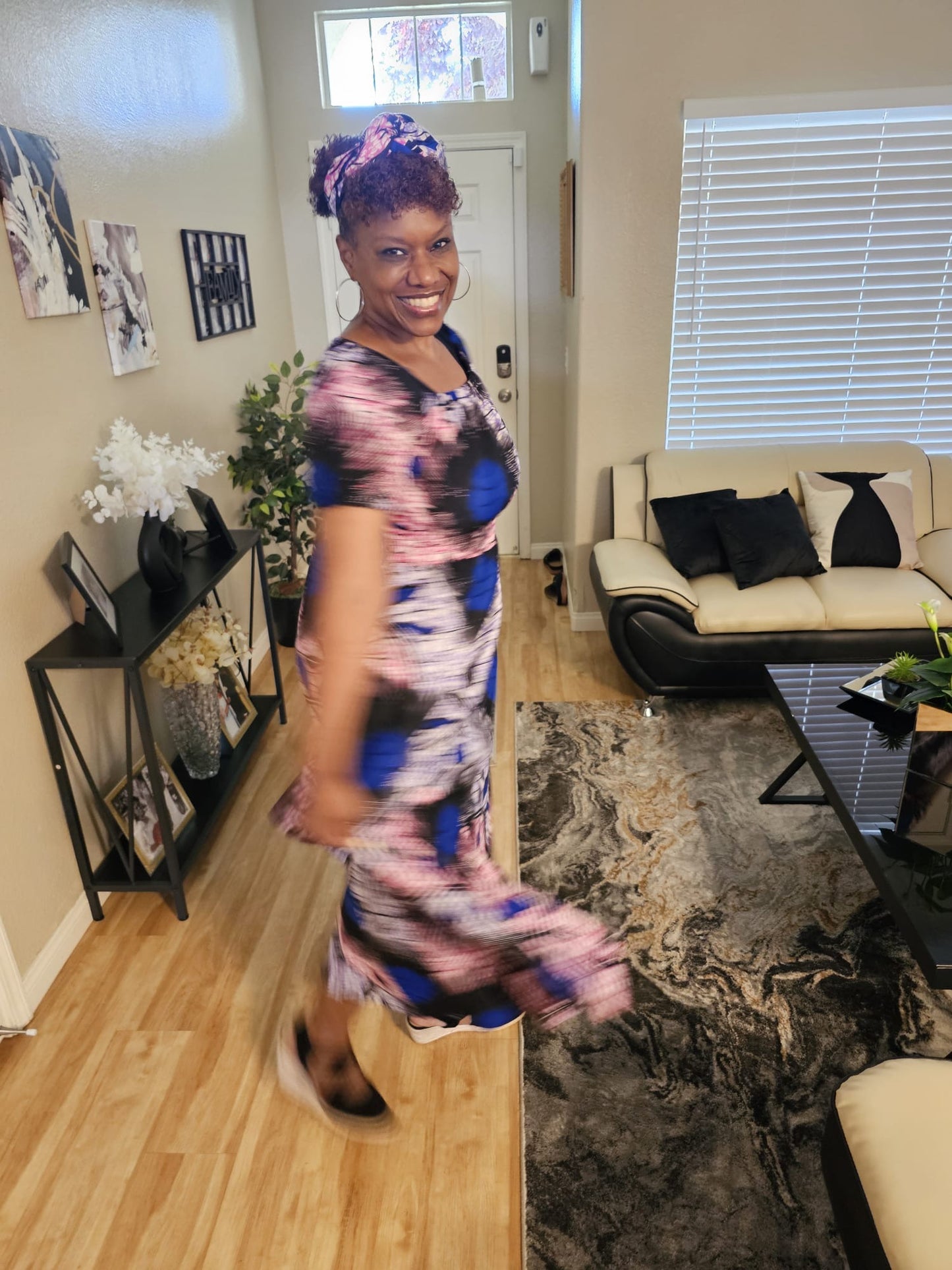 Short Puff Sleeve Maxi Dress with Head Wrap, Multiple Colors (free size)