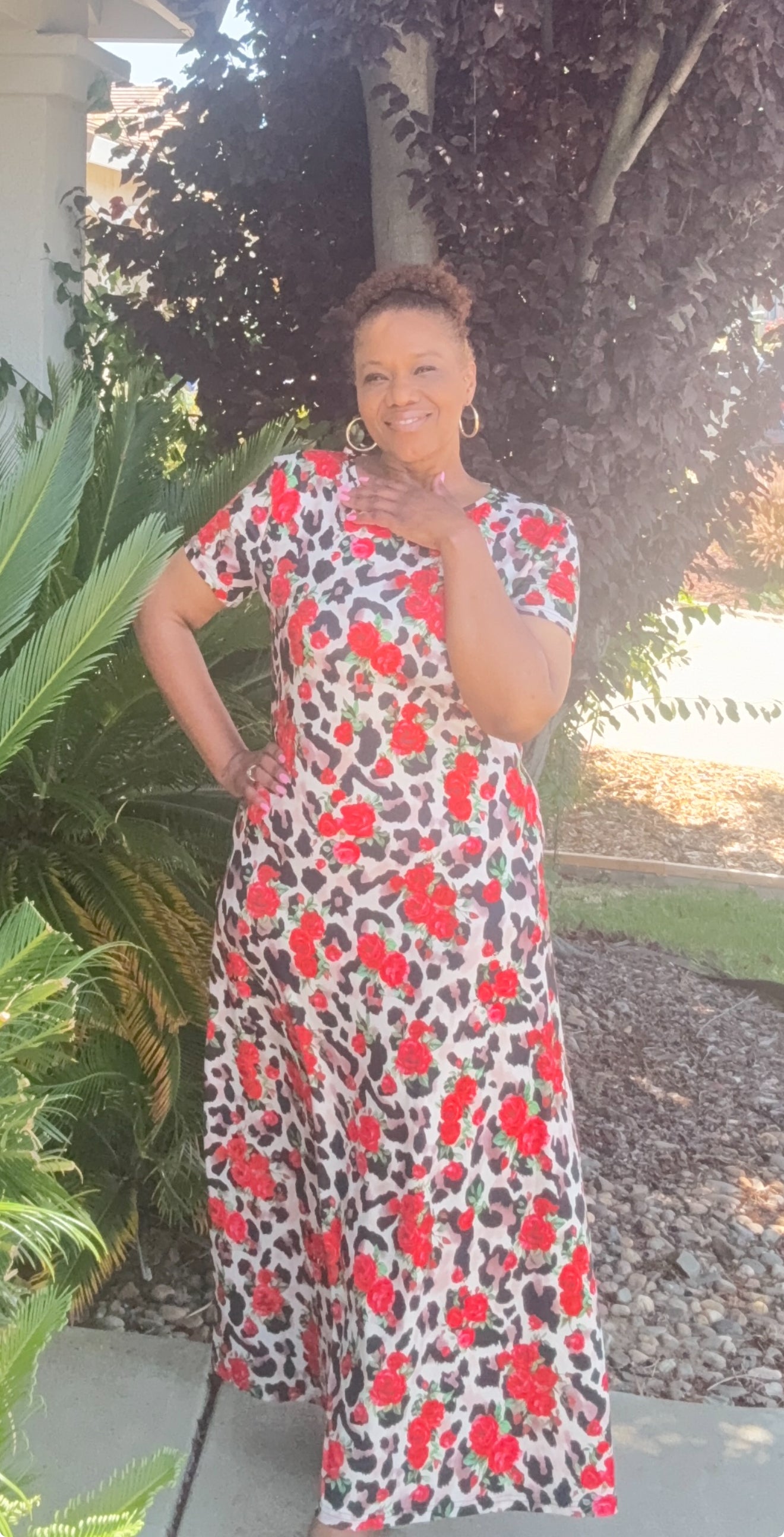 Printed Round Neck Short Sleeve Maxi Tee Dress (US Sizes 4 - 16)