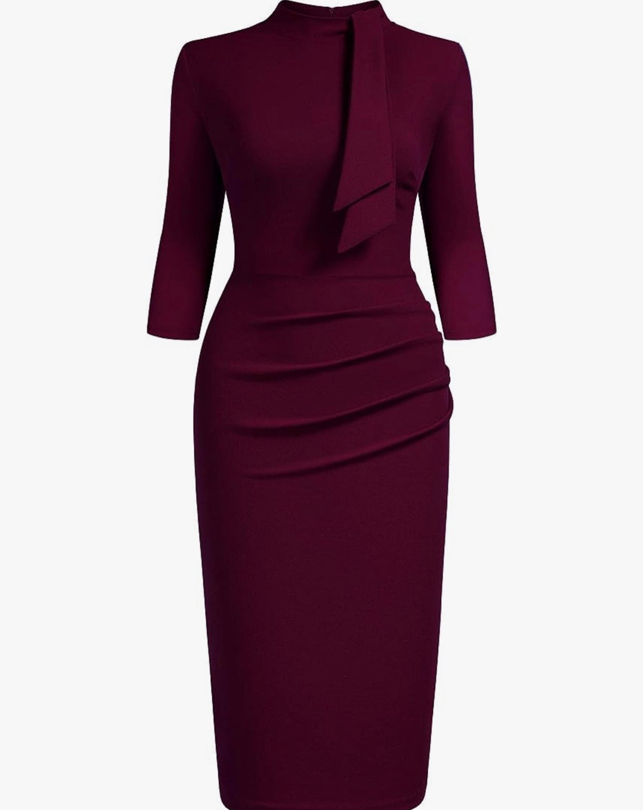 Vintage Inspired Half Collar Dress, US Size 12 (BURGUNDY DRESS)