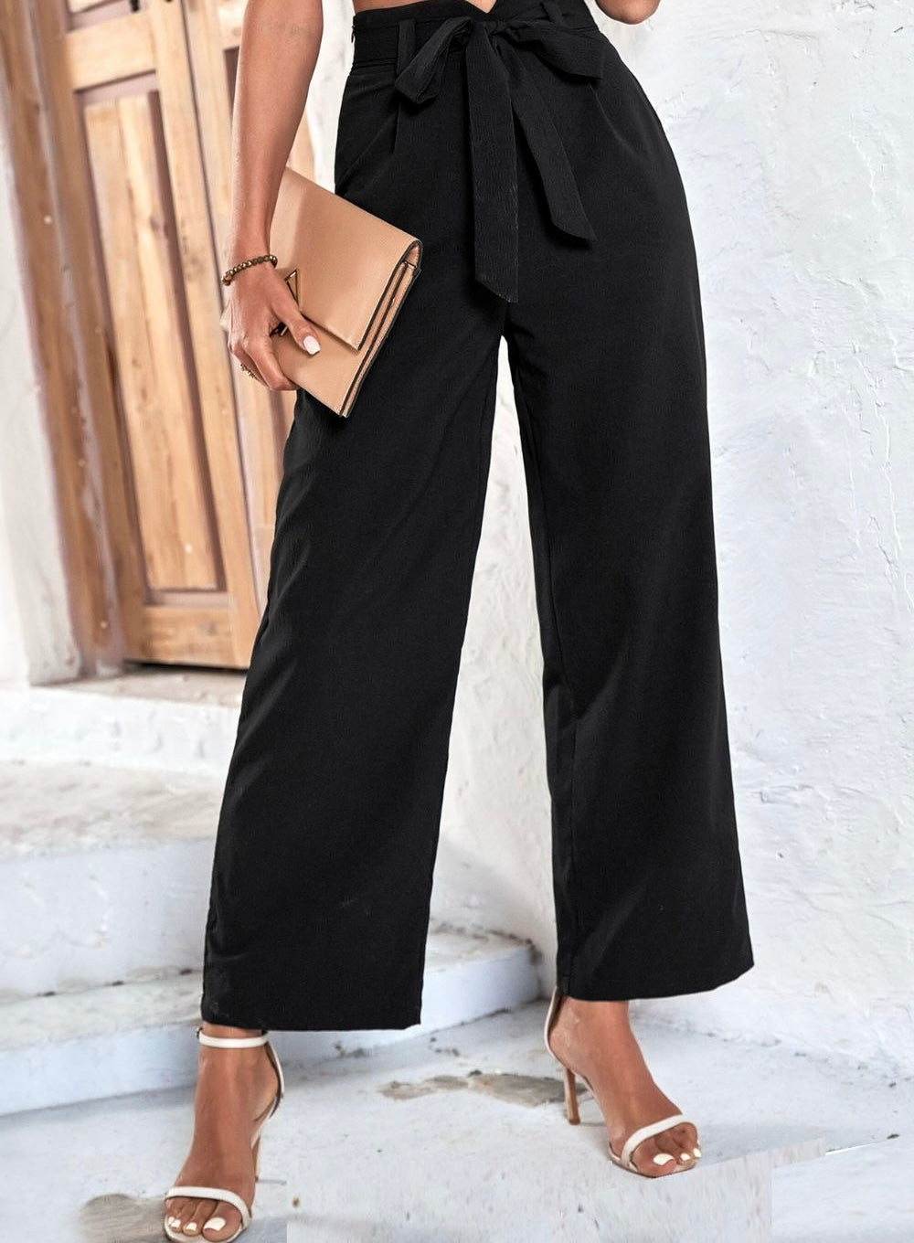 Belted High-Rise Wide Leg Pants
