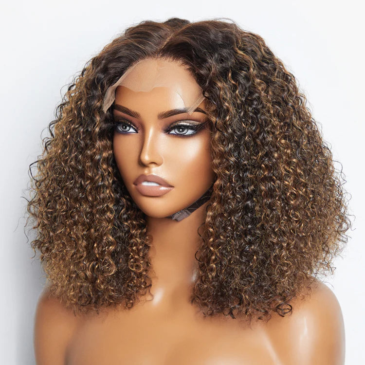 14 inch 5"x5" Closure Lace Wig Kinky Curly Brazilian Human Virgin Hair 150% Density - Gluless