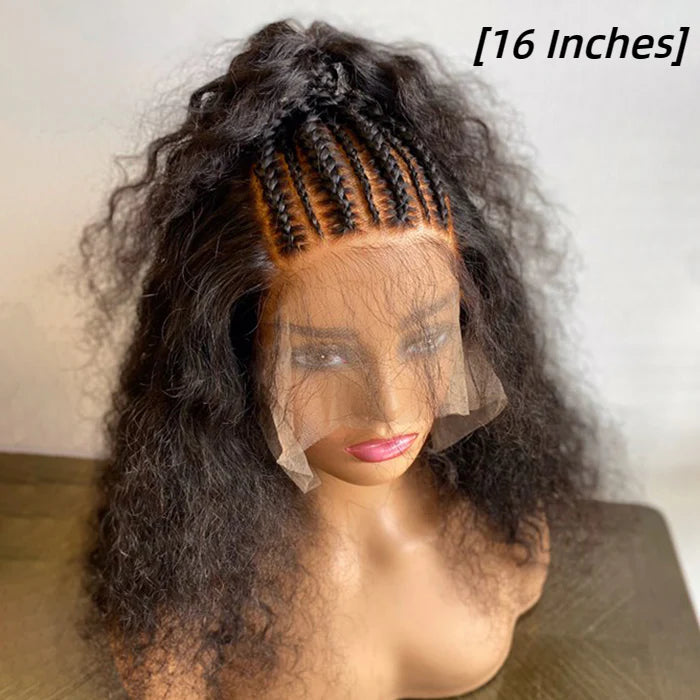 16/18/20/22 Inches 13x6 Natural Black Half Braids Half Curls Afro Style Lace Frontal Wigs 250% Density-100% Human Hair