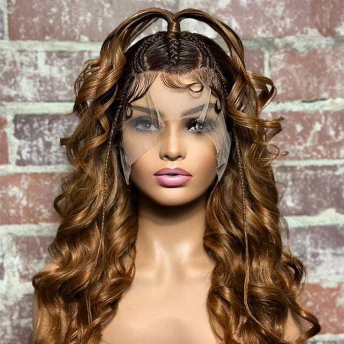 22/24 Inches 13x4 Honey Blonde Body Wavy with Braids 180% Density-100% Human Hair