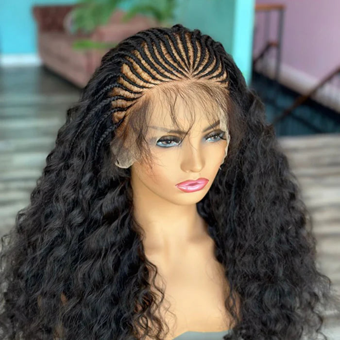 24 Inches 13"x4" Afro Style with 21 Braids Lace Front Wig 250% Density-100% Human Hair