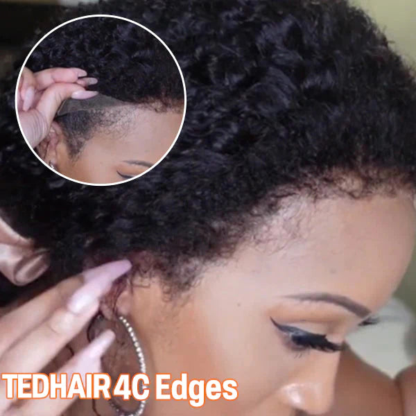 16-20 Inches 4C Edges | Kinky Edges Ombre Brown Deep Wave 13x4 Frontal HD Lace Side Part Long Wig-100% Human Hair