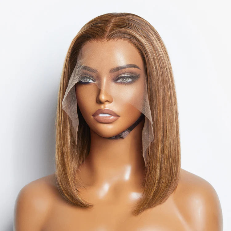12 Inches 13"x4" #P4/27 Straight Bob Lace Frontal Wig-100% Human Hair
