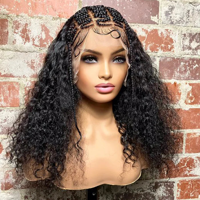 18 Inches Deep Curly with Special Braids 13x6 Lace Frontal Wigs 250% Density-100% Human Hair