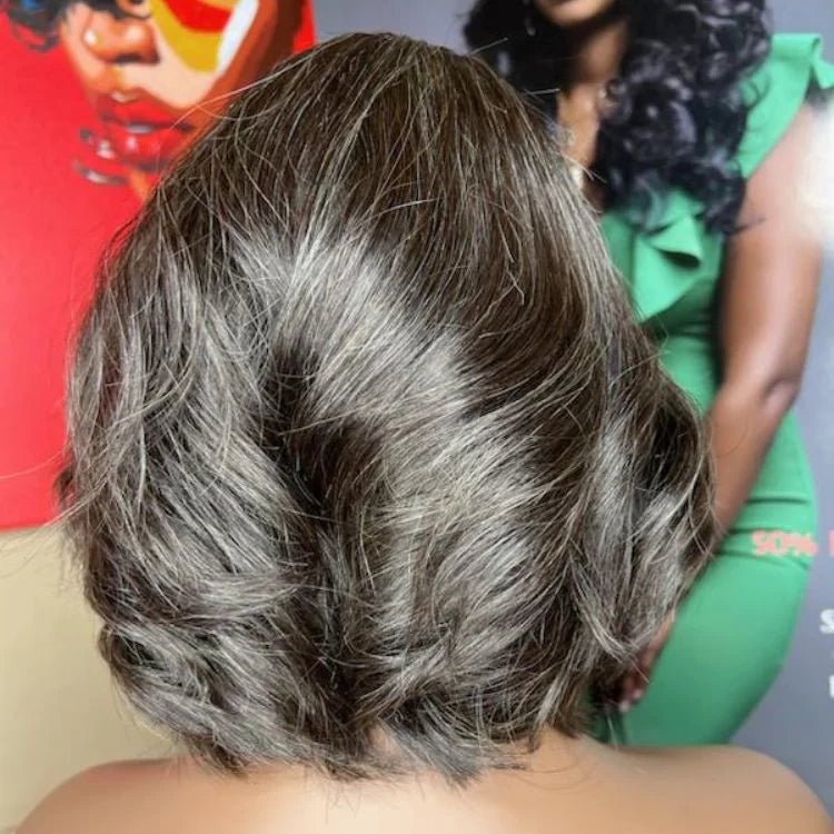 12 Inches 4x4 Salt & Pepper Loose Wave Beginner Friendly Glueless Lace Closure Wig-100% Human Hair